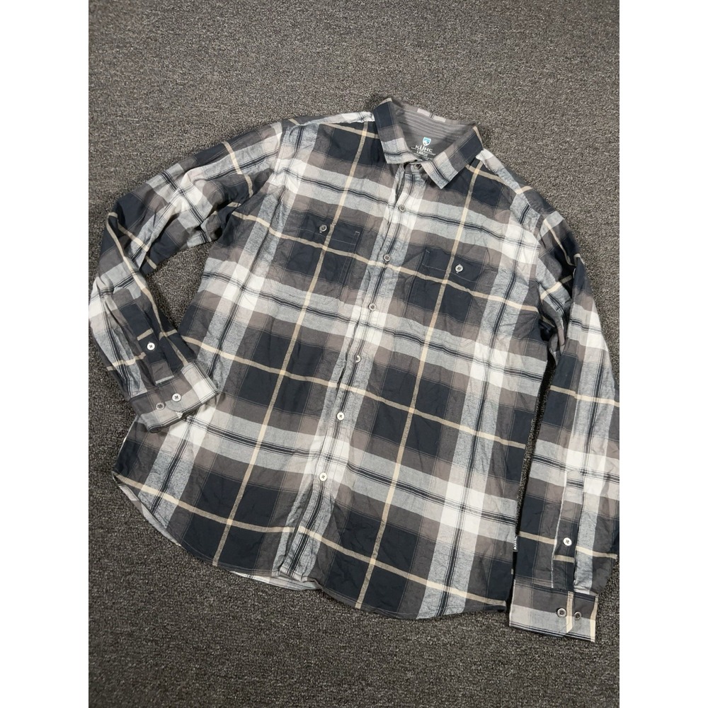 Kuhl Law Flannel Shirt Mens Large Gray Plaid Cotton Tencel Button Up Outdoor